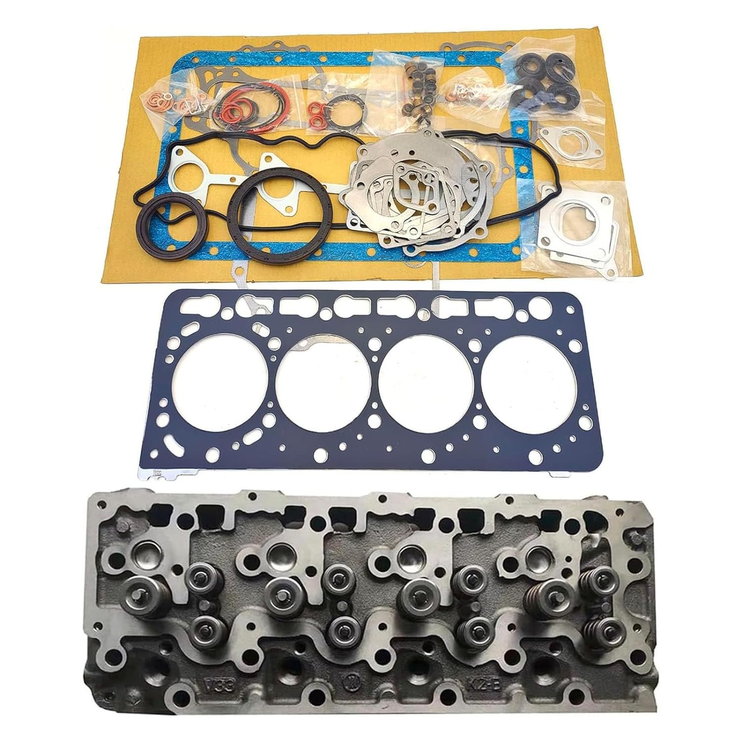 V3300 Complete Cylinder Head + 1 Set Full Gasket Kit Compatible with Kubota V3300 V3300 DI Engine M6800 M8200 M9000 Tractor Bobcat S220 S250 S300 T250 T320 Loaders